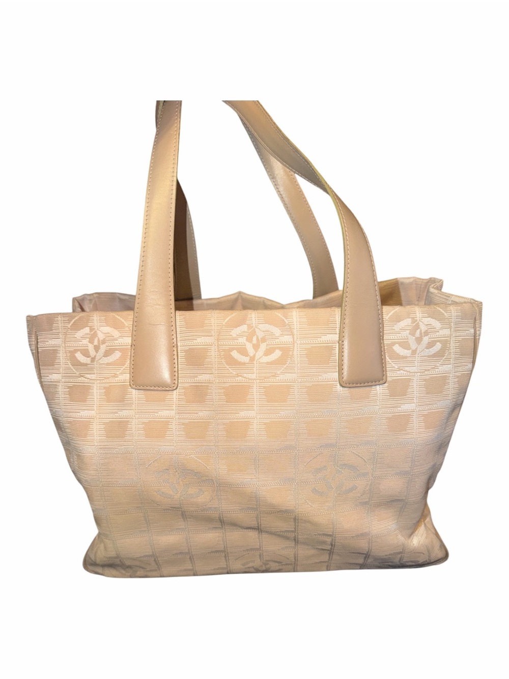Chanel Vintage Cream New Travel Line Nylon Jacquard Tote MM Bag